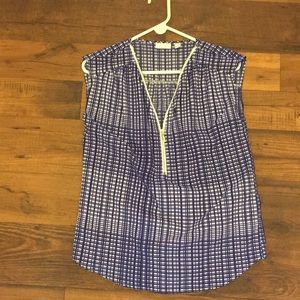 Blue and White Top with gold zipper accent